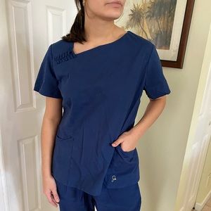 Jaanuu Asymmetrical Tie Navy Blue Scrubs Top